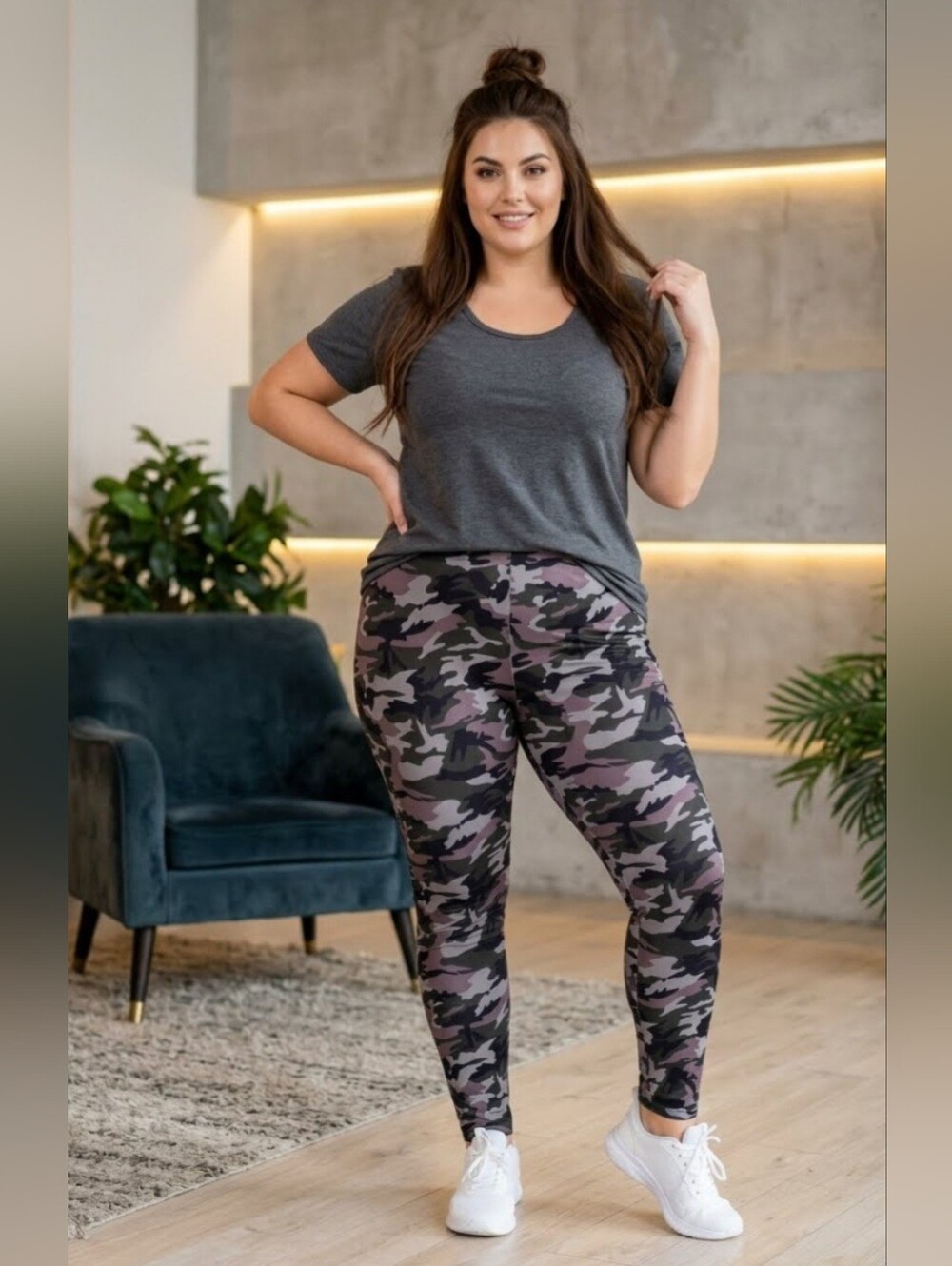 Plus Size Gray & Black Camo Leggings